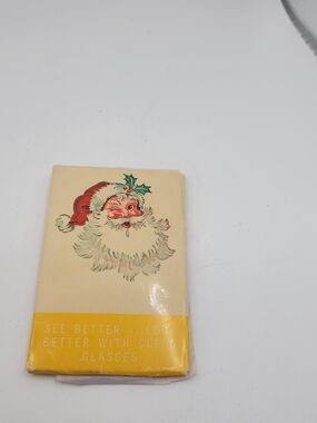 Vtg Silicone-Treated Eyeglass Tissues In Christmas Theme Holder